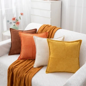 Solid Color Striped Cross Stitch Wide-Edge Corduroy Pillow Cover. Cushion. Bedside Sofa Throw Pillow