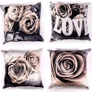 Valentine 's day cushion pillow cover. grey gothic rose LOVE print. perfect for home parties. sofa bedroom decoration