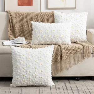 Spring Pillow Covers White Daisy Flower Heart Daisy Soft Plush Faux Fur Jacquard Throw Pillows Nordic Faux Fur Cushion Cover