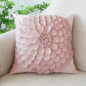 3D Flower Pillow Case Ins Style Pink Cute White Rabbit Soft Short Plush Sofa Cushion Cover Carriage Functional Positioner Pillow