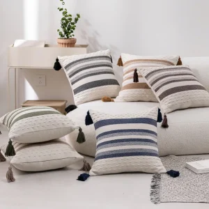 Velvet Northern Europe Stripes Tassel Square Polyester Pillow Bedroom Sofa Cushion Home Homestay Decorative Bed Back Cushion