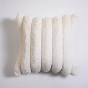 Double-Sided Faux Fur Plush Decorative Throw Pillow Cover Soft Striped Cushion for Sofa Couch Bedroom Use Home Decor