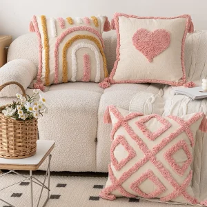 Geometric Pink Tufted Sofa Pillow New Ins Style Detachable Combination for Home Use Fresh Love Square Shape Cushion Cases