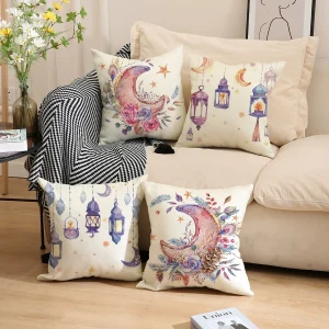 18X18 Inches Mosque Lantern Good Moon Couch Pillows Ramadan Mubarak Design Decorative Modern Throw Pillow Cover Muslim Eid Sofa